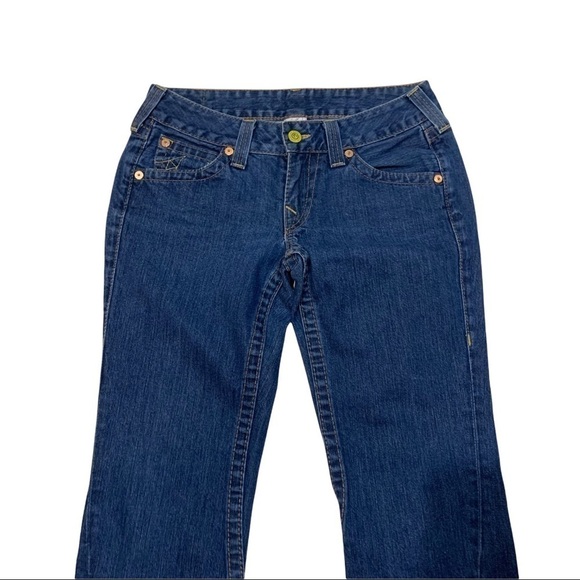 True Religion Joey Flare Medium Wash Denim Jeans Mid Rise Raw Hem Sz 30 - Picture 3 of 10